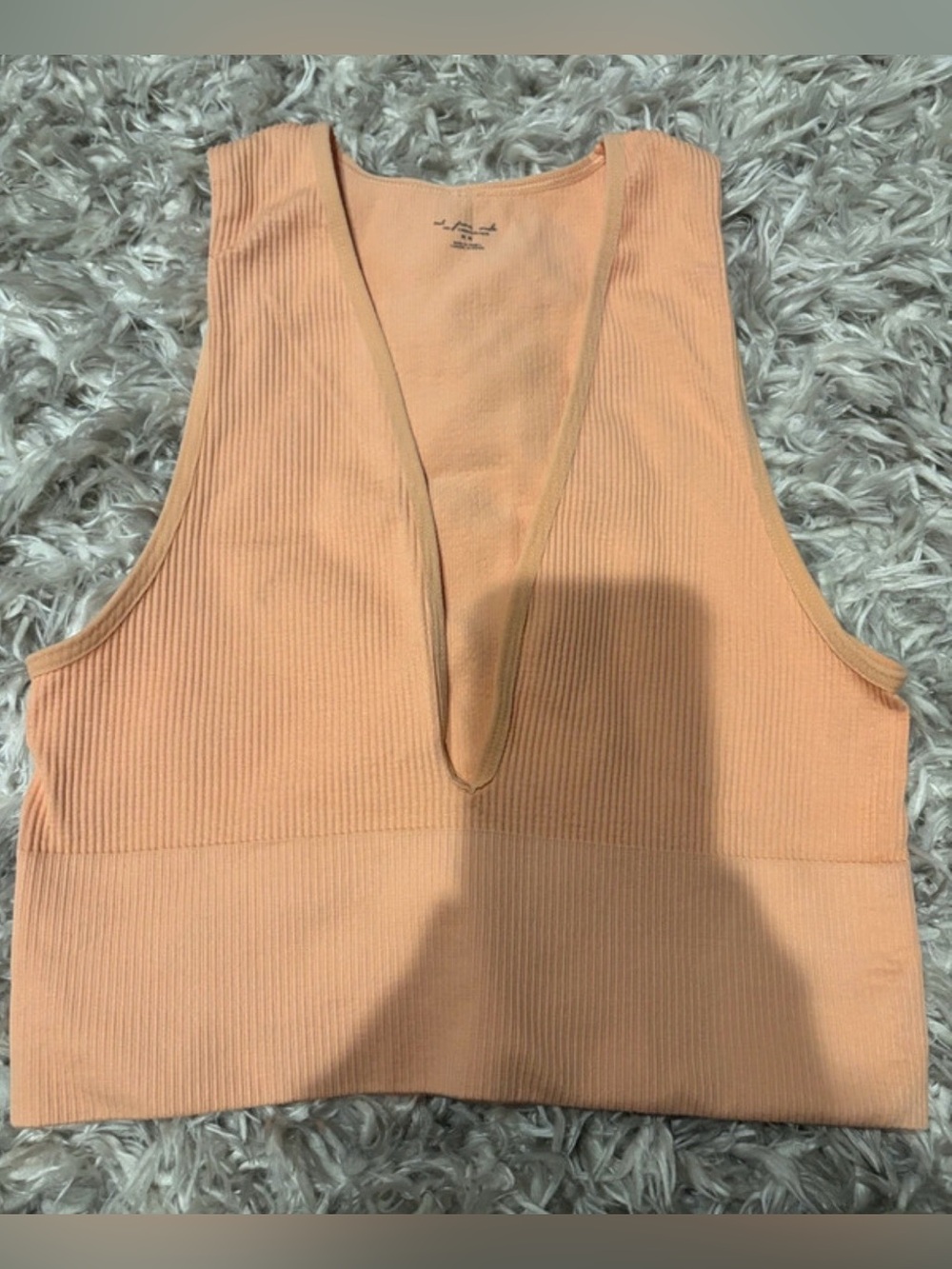 Urban Outfitters Ribbed Deep V Crop Tank - Peachy Orange Size Medium